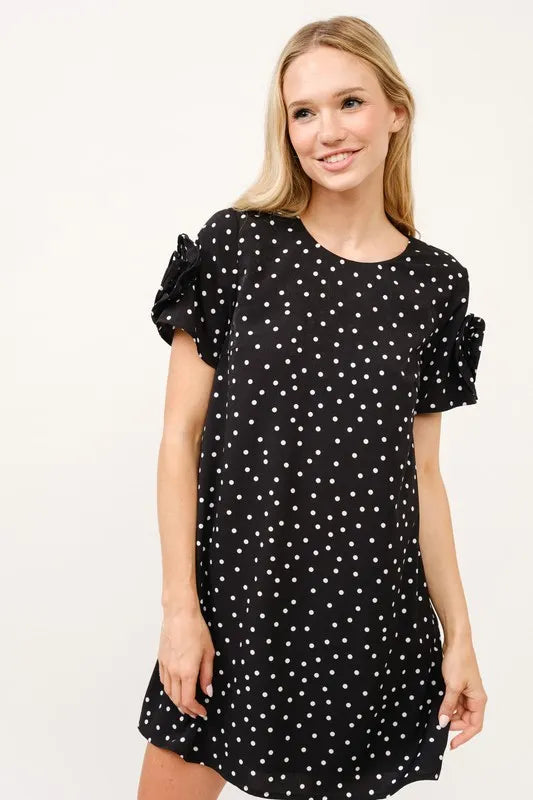 And The Why Embellished Sleeve Polka Dots Shift Dress - Farnelli