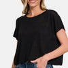Zenana Round Neck Short Sleeve Crop T-Shirt - Black