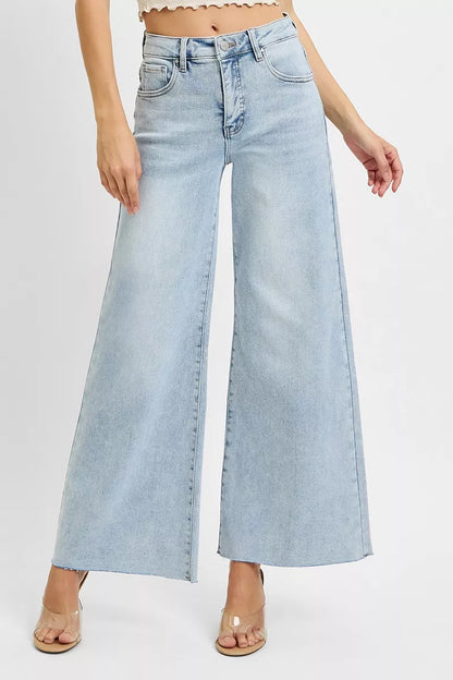 RISEN Full Size High Rise Ankle Wide Palazzo Jeans Plus Size - Farnelli