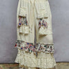 POL Drawstring Double Gauze Wide Leg Pants with Print and Lace Ruffle - NATURAL