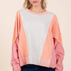 Mittoshop Mineral Wash Color Block Sweatshirt - Coral Combo