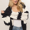 HYFVE Scallop Striped Open Front Long Sleeve Sweater Cardigan - Black