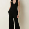 Mittoshop Rib Knit V-Neck Cross Back Jumpsuit - Black