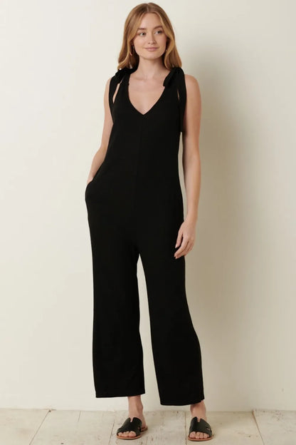 Mittoshop Rib Knit V-Neck Cross Back Jumpsuit - Farnelli
