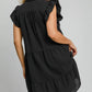 Umgee Full Size Johnny Collar Ruffle Cap Sleeve Tiered Dress Plus Size - Farnelli