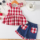 Children's Gingham Bowknot Ruffle Trim Top and Shorts Set - Farnelli