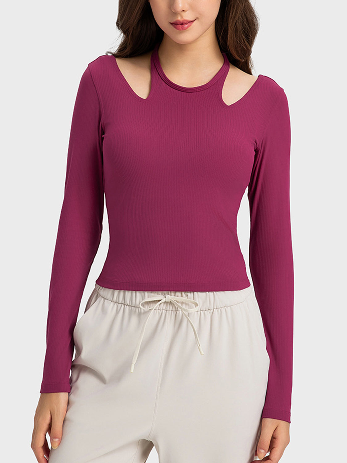 Millennia Halter Neck Long Sleeve Sporty Top - Farnelli