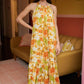 Mittoshop Watercolor Print Halter Neck Satin Maxi Dress - Farnelli