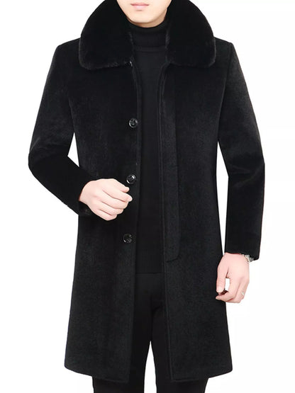Men's Fur Collar Button Up Overcoat - Farnelli