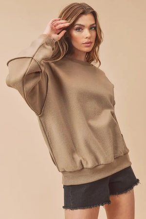 Aemi + Co Exposed Seam Round Neck Drop Shoulder Sweatshirt - Farnelli