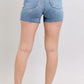 Judy Blue Full Size High Waist Denim Shorts W/stitch Over Destroy Detail Plus Size - Farnelli