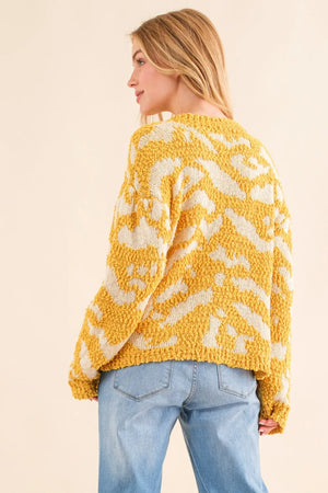 And The Why Full Size Textured Pattern Contrast Sweater - Farnelli