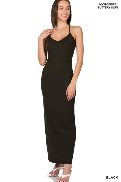 Zenana Brushed Dty Thin Strap Racerback V-Neck Maxi Dress - Farnelli