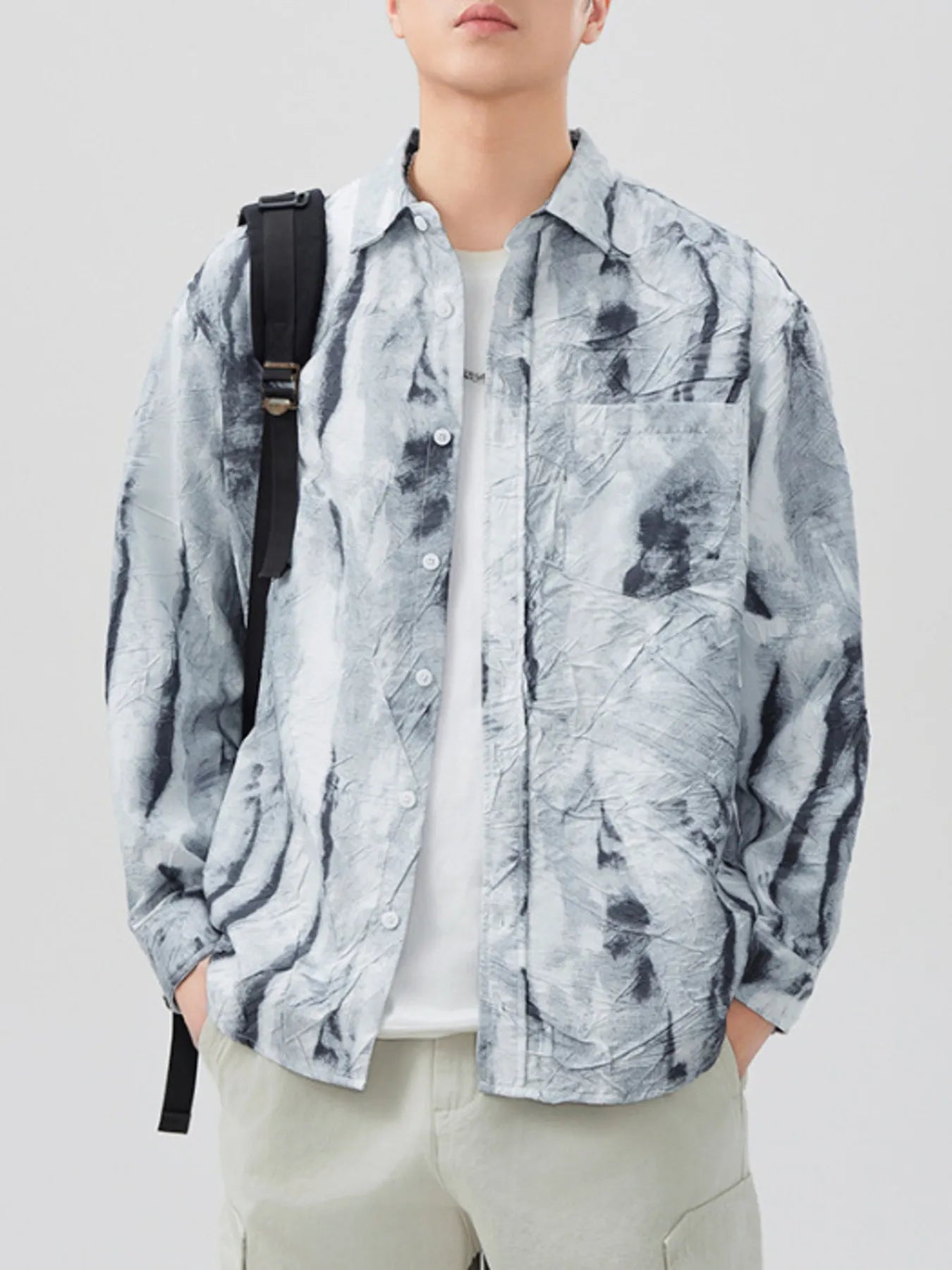 Men's Plus Size Tie-Dye Button Up Long Sleeve Shirt - Farnelli