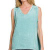 Zenana Double Gauze Raw Edge Acid Washed Tank - DUSTY TEAL