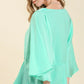 Umgee Full Size Satin Pleated Peplum Round Neck Blouse Plus Size - Farnelli