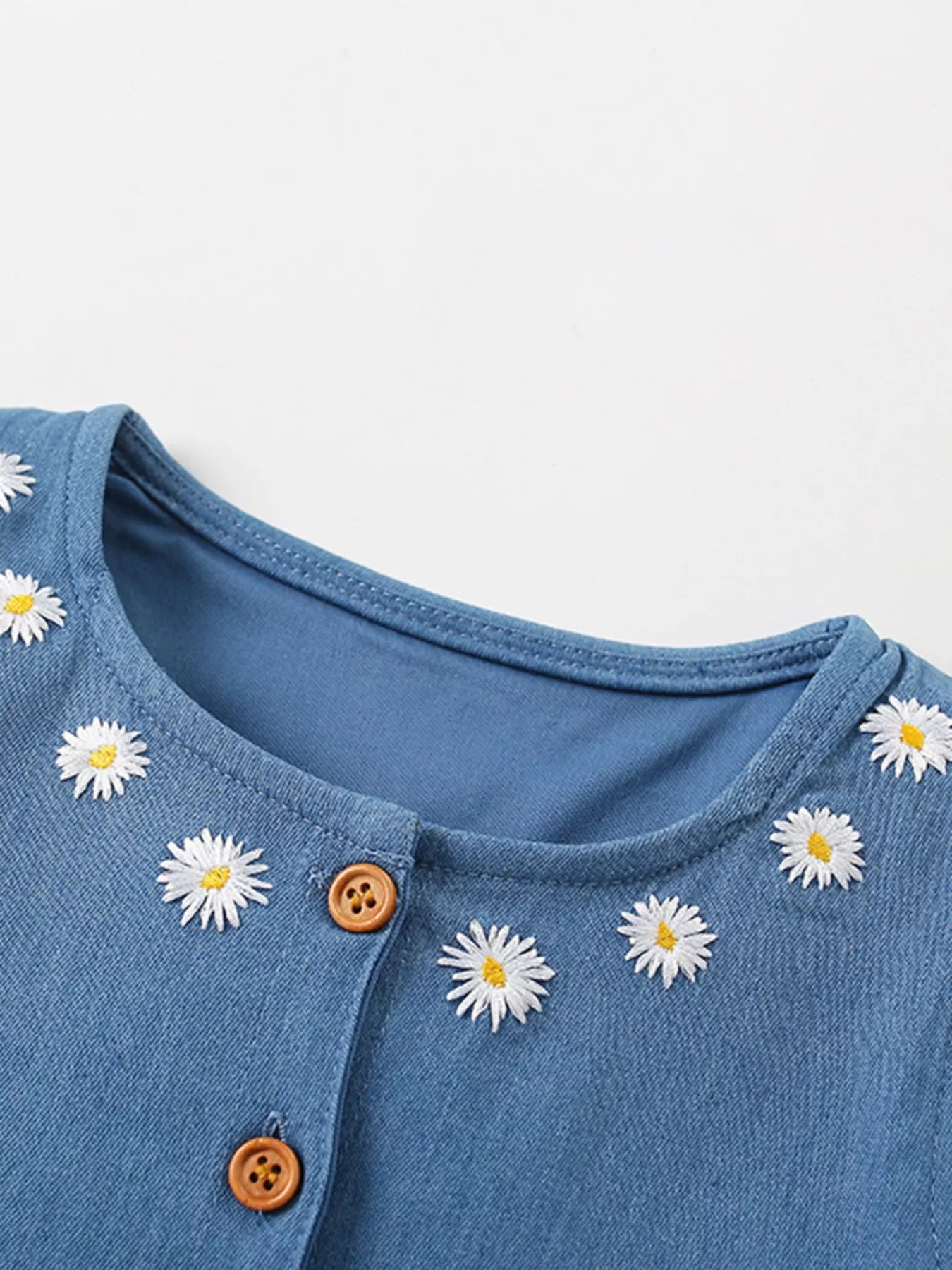 Children's Daisy Embroidered Denim Button-Down Dress - Farnelli