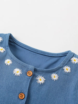 Children's Daisy Embroidered Denim Button-Down Dress - Farnelli