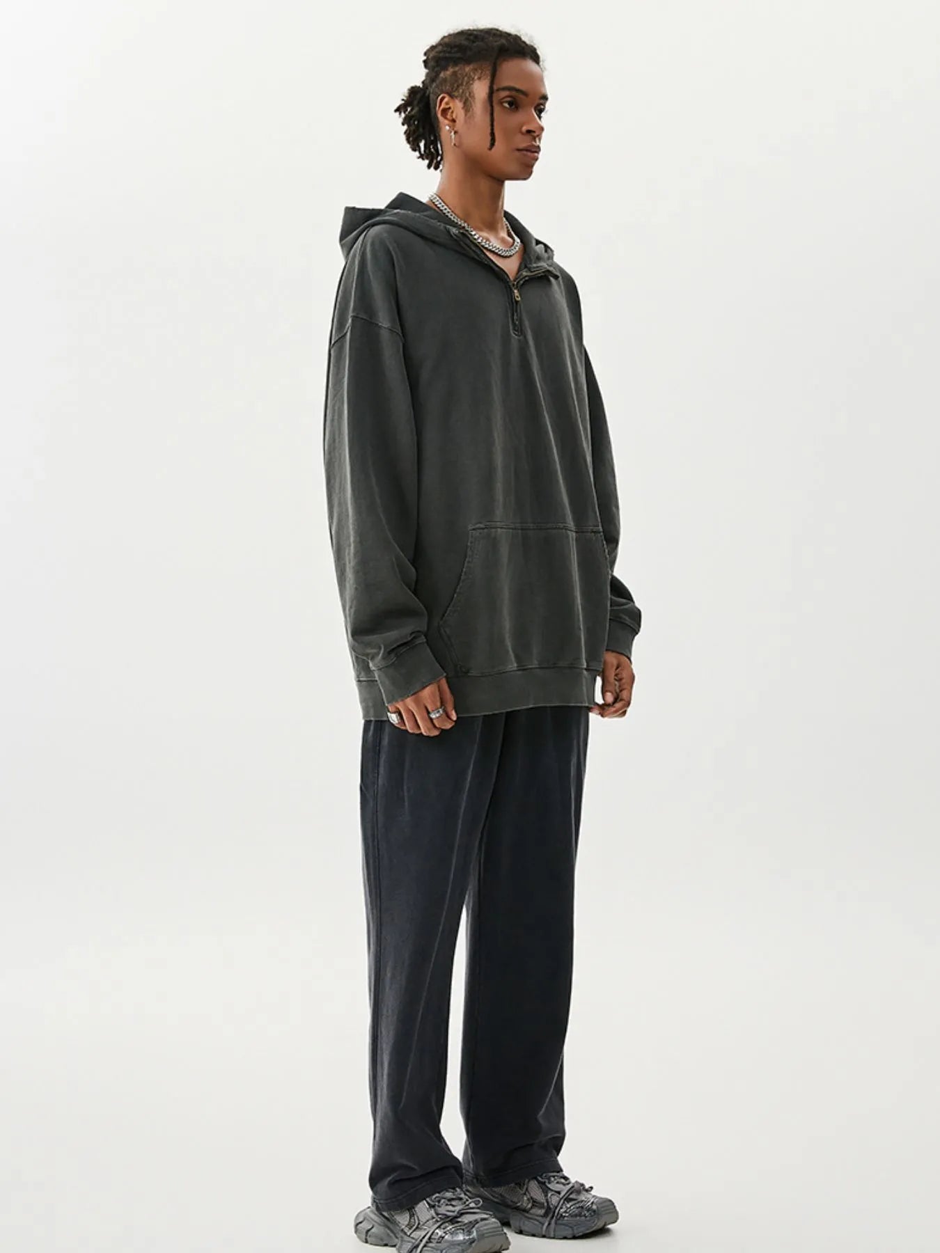 Men's Washed Quarter-Zip Hoodie with Kangaroo Pocket - Farnelli