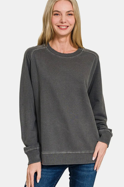 Zenana Full Size Pigment Dyed French Terry Sweatshirt - Farnelli