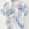 Men's Plus Size Printed Button Up Short Sleeve Shirt - White