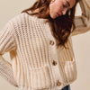 SO ME Metal Button Long Sleeve Chunky Sweater Cardigan - CREAM