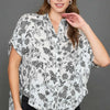 Umgee Full Size Two Tone Floral Print Top Plus Size - Black