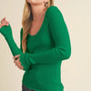 Aemi + Co Lettuce Hem Scoop Neck Long Sleeve Knit Top - Dark Green
