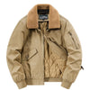 Men's Plus Size Vintage Fur Collar Bomber Jacket - Khaki