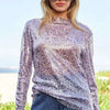 Davi & Dani Sequin Mock Neck Long Sleeve Mesh Top - Lilac
