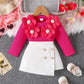 Children's Floral Applique Ribbed Top & Button Decor Skirt Set - Farnelli
