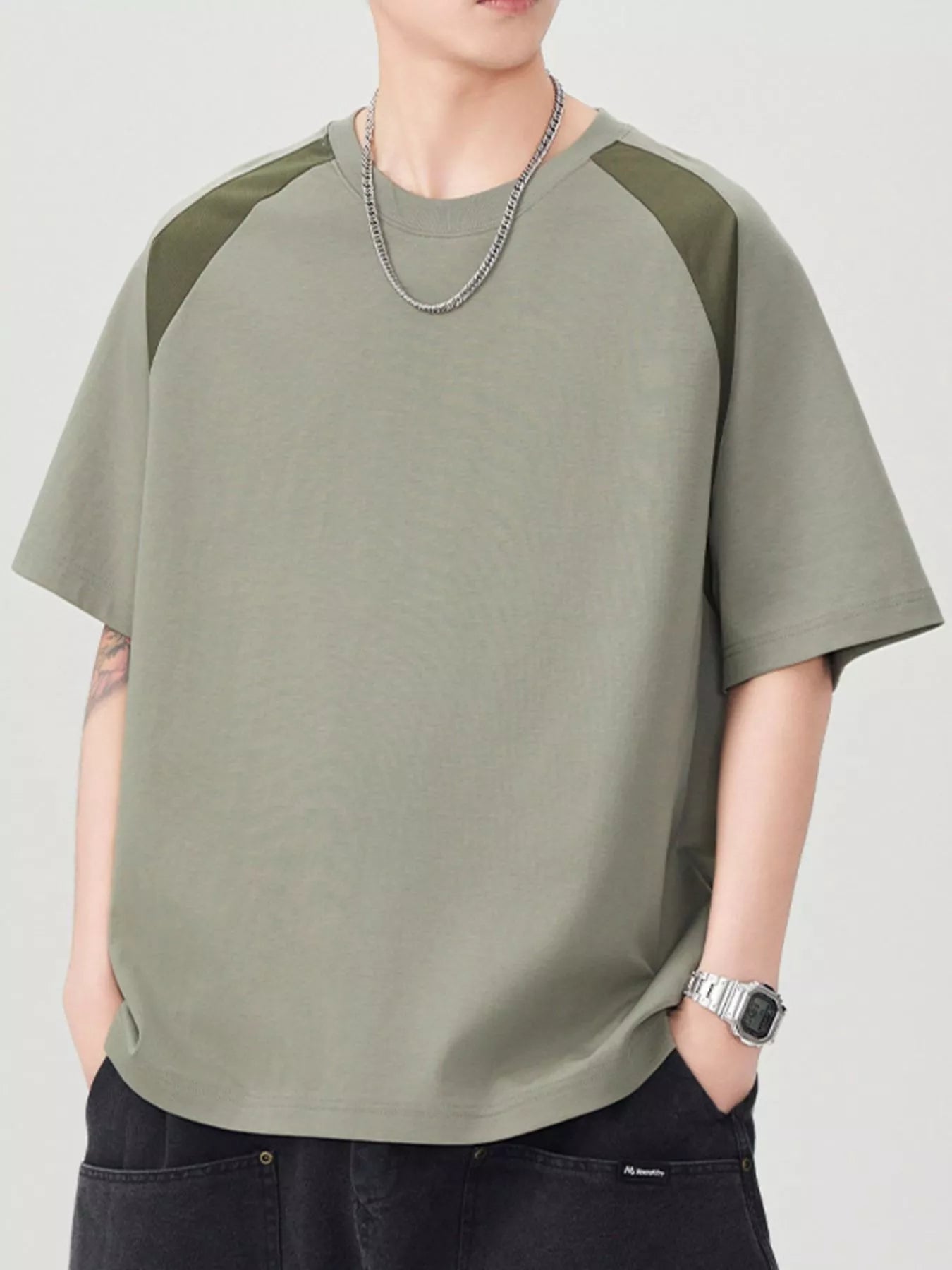 Men's Plus Size Contrast Round Neck Short Sleeve T-Shirt - Farnelli