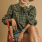 Umgee Full Size Plaid Ruffle Collar Blouse Plus Size - Farnelli