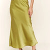 And The Why Satin Midi Skirt - GREENISH
