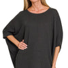 Zenana Raised Rib Bat Sleeve Top - BLACK