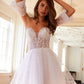 Juliet 909 Short A-Line Glitter Print Dress Removable Short Puff Sleeves