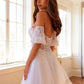 Juliet 909 Short A-Line Glitter Print Dress Removable Short Puff Sleeves