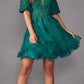 Juliet 909 Short A-Line Glitter Print Dress Removable Short Puff Sleeves