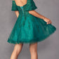 Juliet 909 Short A-Line Glitter Print Dress Removable Short Puff Sleeves