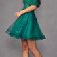 Juliet 909 Short A-Line Glitter Print Dress Removable Short Puff Sleeves