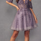 Juliet 909 Short A-Line Glitter Print Dress Removable Short Puff Sleeves