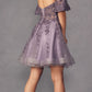 Juliet 909 Short A-Line Glitter Print Dress Removable Short Puff Sleeves