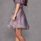 Juliet 909 Short A-Line Glitter Print Dress Removable Short Puff Sleeves
