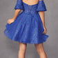 Juliet 909 Short A-Line Glitter Print Dress Removable Short Puff Sleeves
