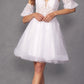 Juliet 909 Short A-Line Glitter Print Dress Removable Short Puff Sleeves
