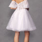 Juliet 909 Short A-Line Glitter Print Dress Removable Short Puff Sleeves