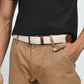 Cream & Brown Braided Canvas Leather Belt