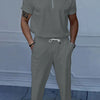 Men's Full Size Quarter Zip Short Sleeve Polo and Pants Set Plus Size - Dark Gray