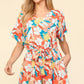Haptics Tropical Floral Short Sleeve Tied Romper - Farnelli