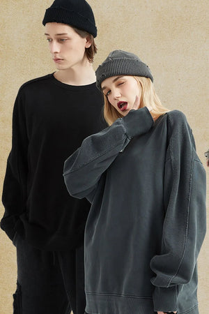 Men's Side Slit Round Neck Long Sleeve Sweatshirt - Farnelli